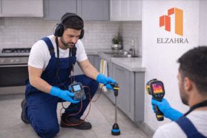 شركة كشف تسربات المياه بحي العرايسة أثناء فحص الشبكة المائية باستخدام أجهزة حديثة لتحديد أماكن التسرب بدقة بدون تكسير