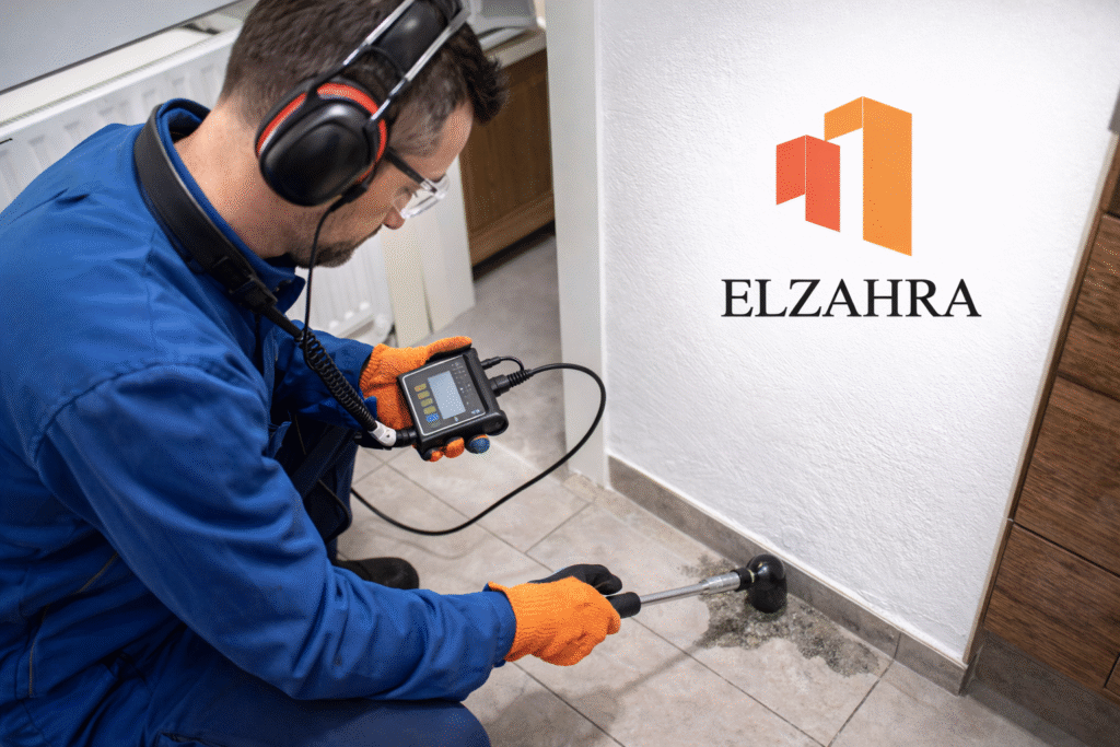 شركة كشف تسربات المياه بحي الضباط – نجران أثناء فحص الجدران والأرضيات بأجهزة كشف حديثة