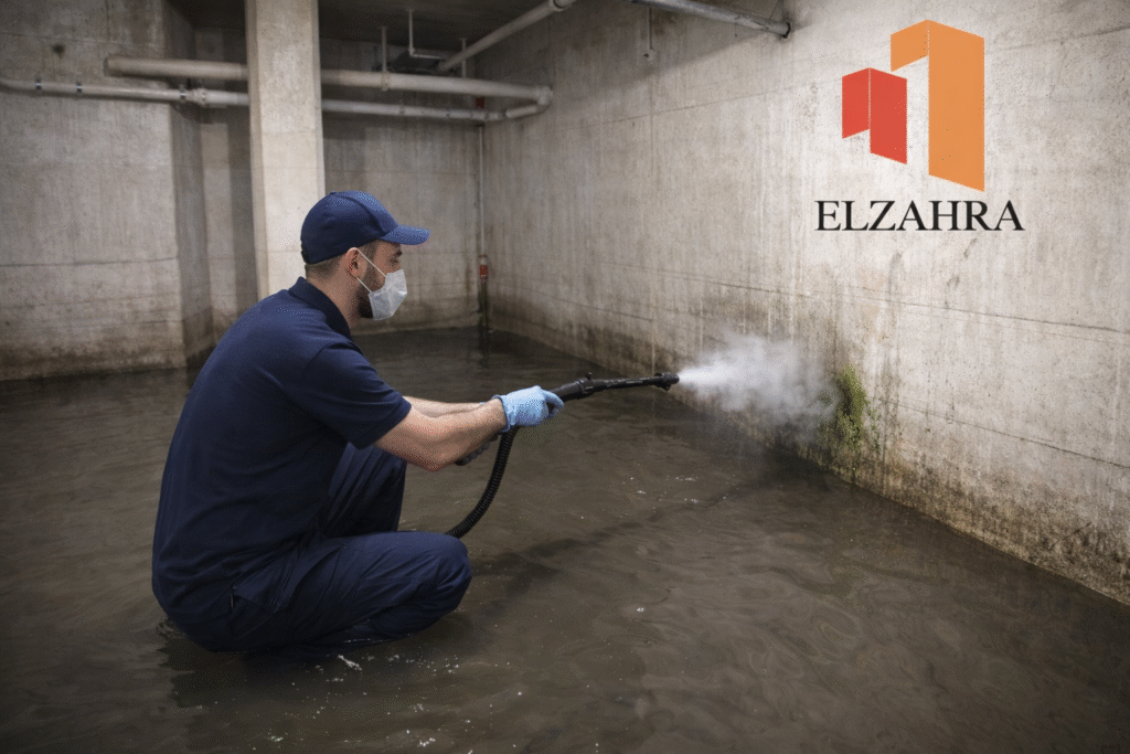 شركة عزل وتنظيف خزانات بحي الروضة – نجران توضح أعمال تنظيف خزان أرضي وإزالة الرواسب للحفاظ على جودة المياه