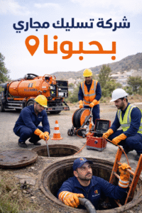 شركة تسليك مجاري بحبونا أثناء تنفيذ أعمال تسليك بيارة باستخدام معدات حديثة وفريق عمل متخصص