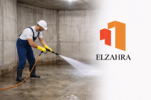 غسيل خزانات المياة بنجران – تنظيف خزان خرساني من الداخل بواسطة عامل متخصص يستخدم معدات حديثة مع الحفاظ على سلامة الخزان